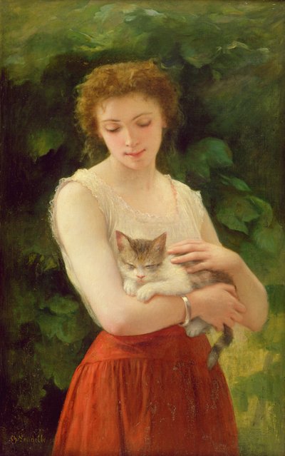 Landmädchen und ihr Kätzchen von Charles Landelle